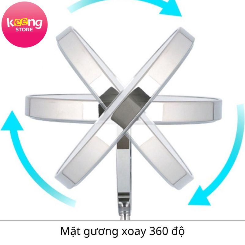 Gương Để Bàn Trang Điểm Bằng Inox Cao Cấp Không Gỉ Cỡ Lớn Xoay 360 Độ Zoom X2 Keengstore Gbcc01