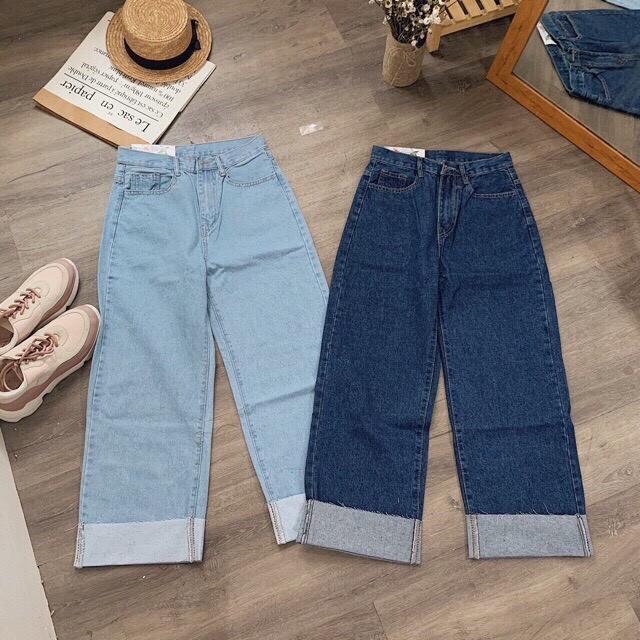 Quần baggy lật lai ống rộng xinh xinh - M