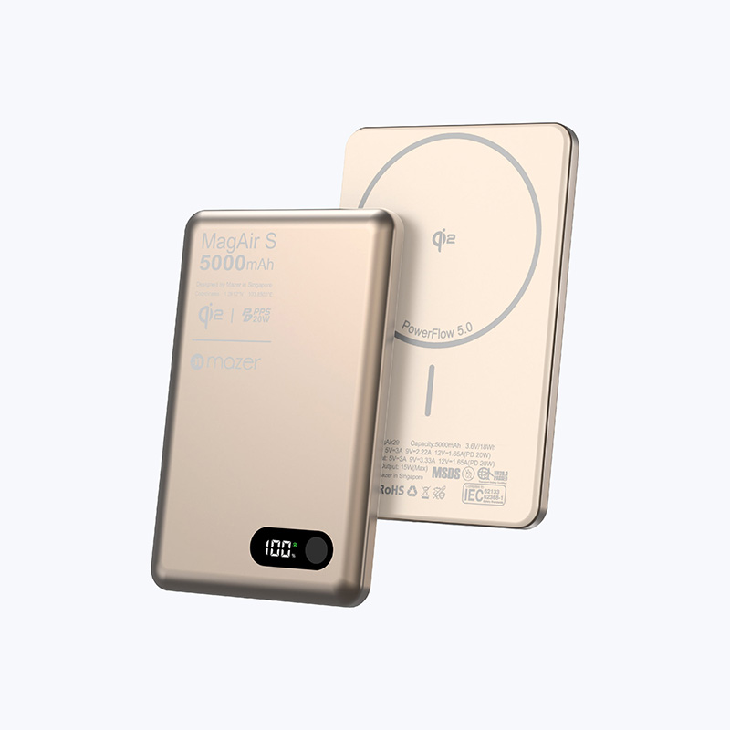 Pin Sạc Dự Phòng Không Dây MAZER MagAir S Qi2 15W PD 20W 5.000mAh Siêu Mỏng Màn Hình Số Hiển Thị Pin Và Trạng Thái Sạc Hàng Chính Hãng