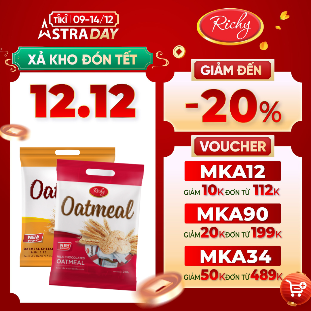 Combo 2 Bánh Yến mạch 2 vị tròn mini bite Richy túi 220g