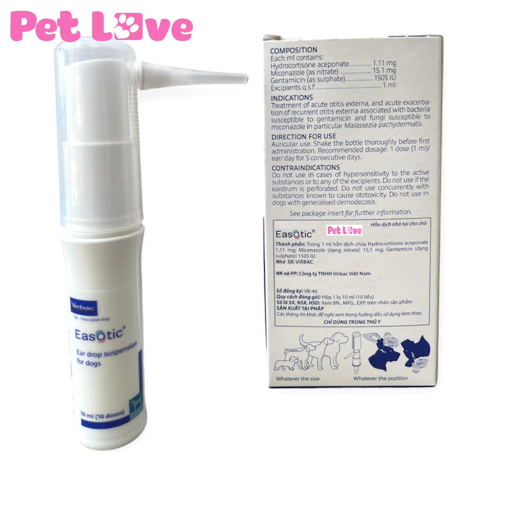 Hỗn dịch nhỏ viêm tai cho chó Virbac Easotic (chai 10ml)
