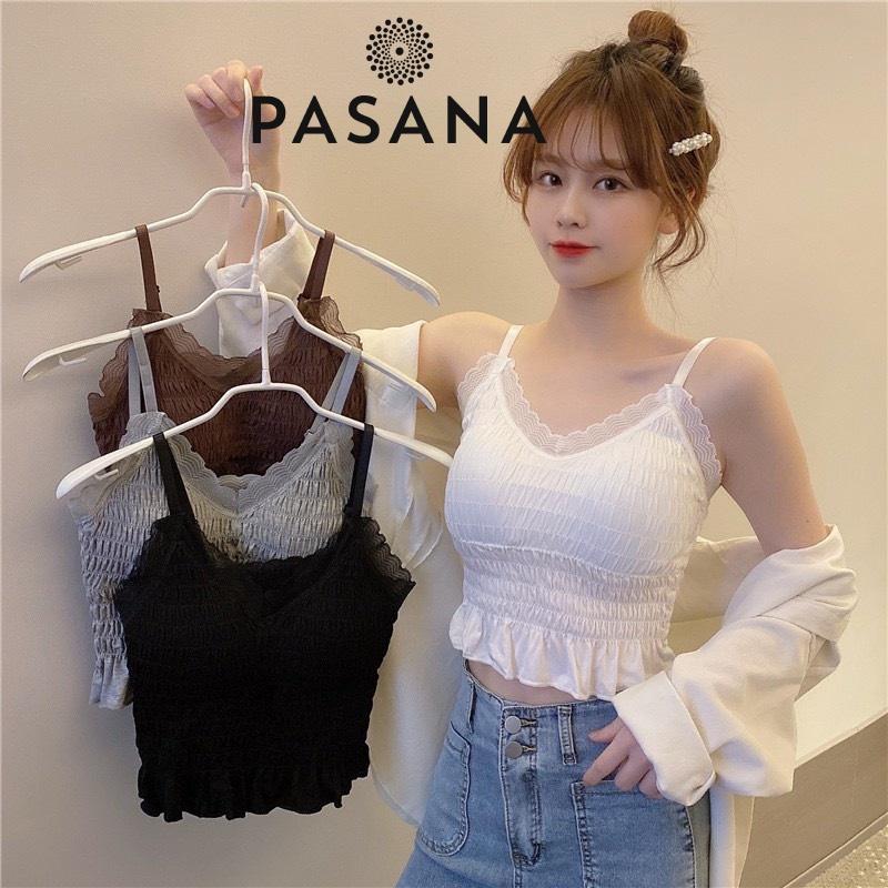 Áo bra nhún Áo hai dây viền ren xinh xắn dáng lửng kèm mút ôm vòng ngực Pasana0207