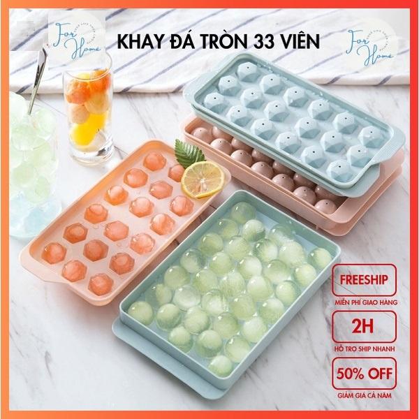 NHỰA DẺO CÓ NẮP ĐẬY Khay Đá Tròn 33 Viên Làm Đá, Thạch, Kem Có Nắp Đậy Tiện Dụng