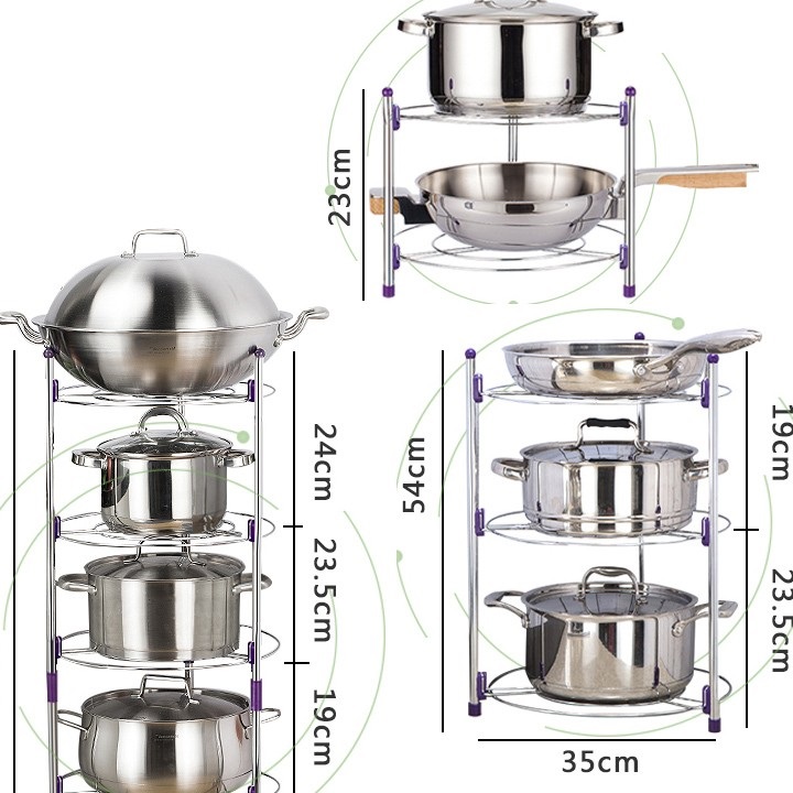 Giá để xoong chảo inox 5 tầng tiện dụng TẶNG KÈM MÓC DÍNH TƯỜNG TRONG SUỐT SIÊU