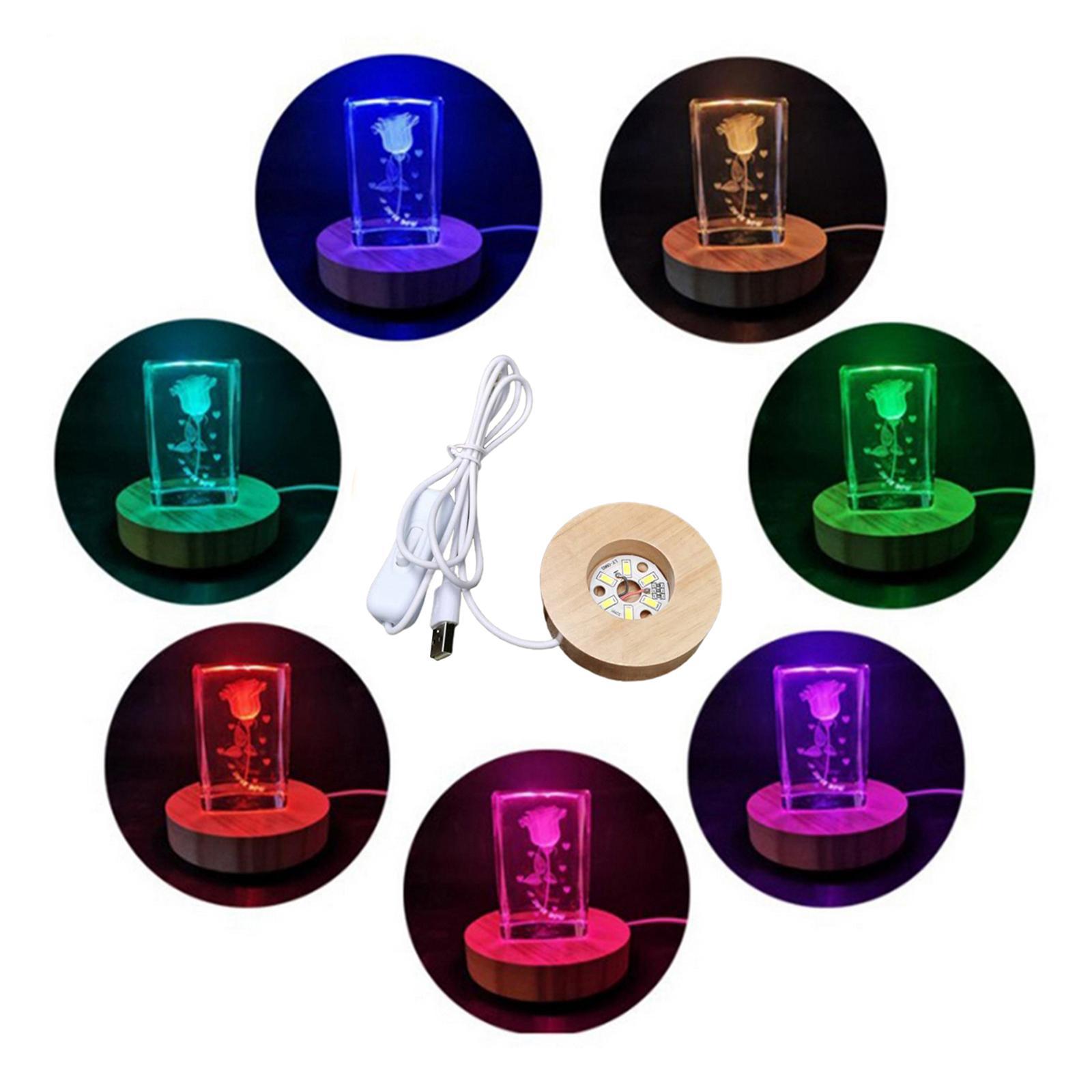 3xLED Night Light Base Acrylic Display Holder Lamp for Crystals White Light