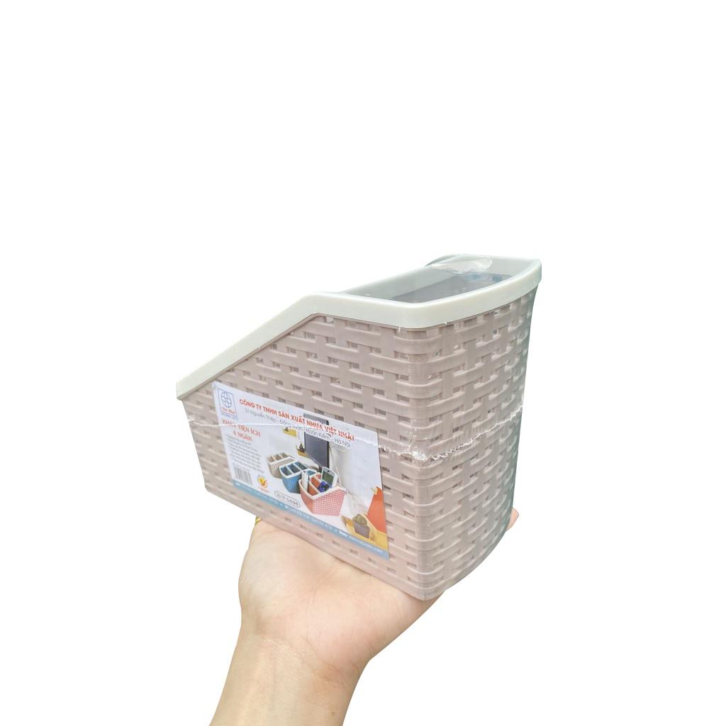 Khay đựng đồ 4 ngăn Việt Nhật 5696 kiểu bậc thang - Khay đựng mỹ phẩm, bút, dụng cụ học tập để bàn đa năng