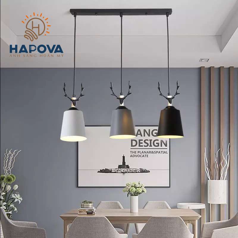 Bộ 03 Đèn thả trần trang trí sừng hươu HAPOVA OSON 5057/3 + Tặng kèm bóng led AS Vàng