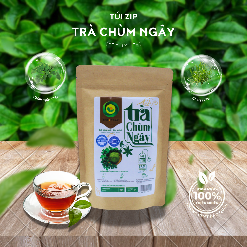 Trà Chùm Ngây Túi Zip 25/50 Gói - Delta D'Asia Điều hòa huyết áp quy cách 1.5g x 25 gói túi lọc