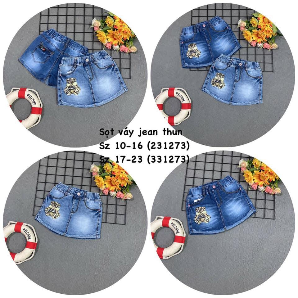 Quần sort bé gái jean giả váy lưng thun dễ mặc có 2 màu đậm và nhạt