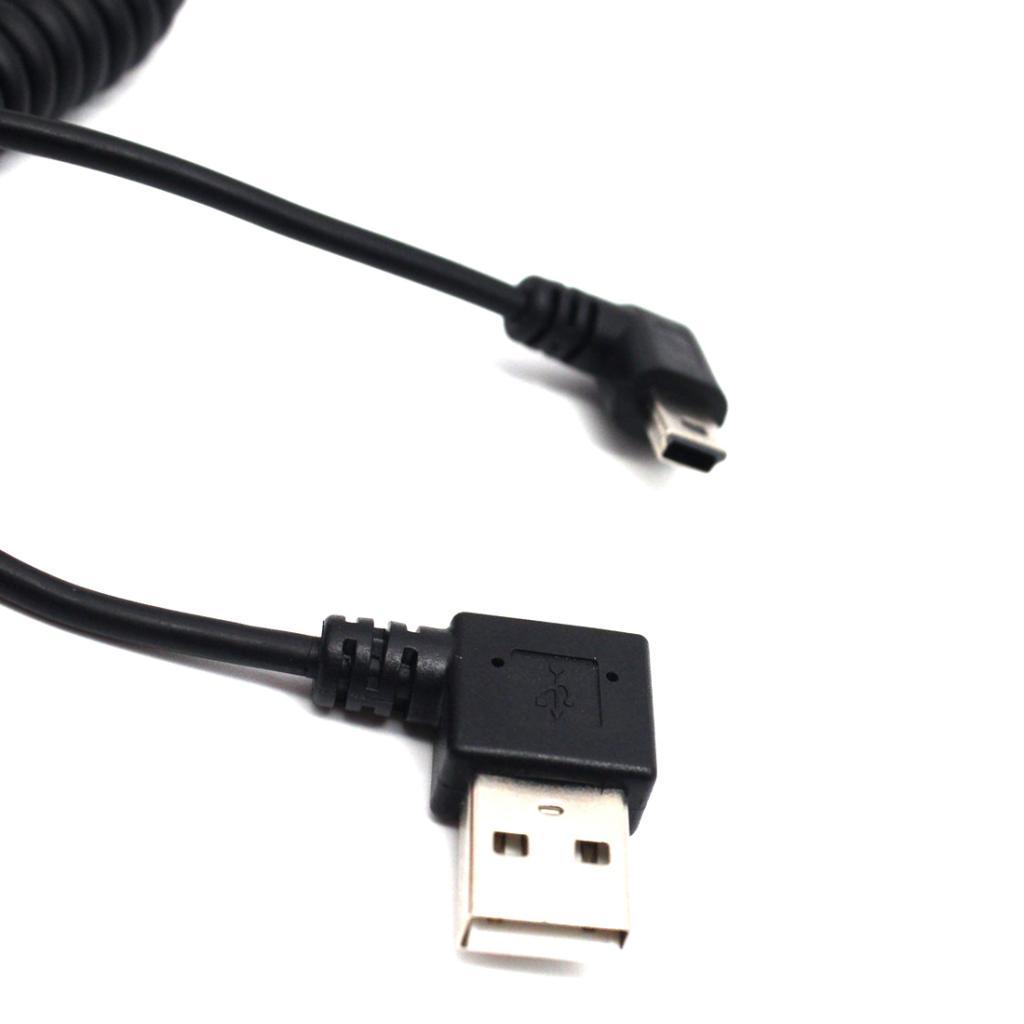 5ft 90° Angled Coiled USB 2.0 A Male to USB Mini 5P Left Angled Male Cable