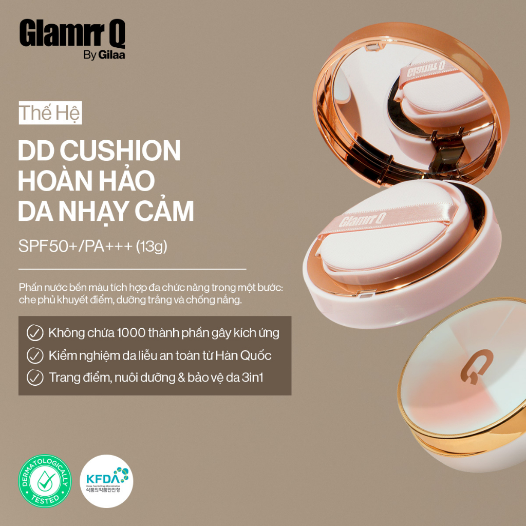 Phấn nước trang điểm dưỡng da GLAMRR Q LONG WEAR DD CUSHION by Gilaa