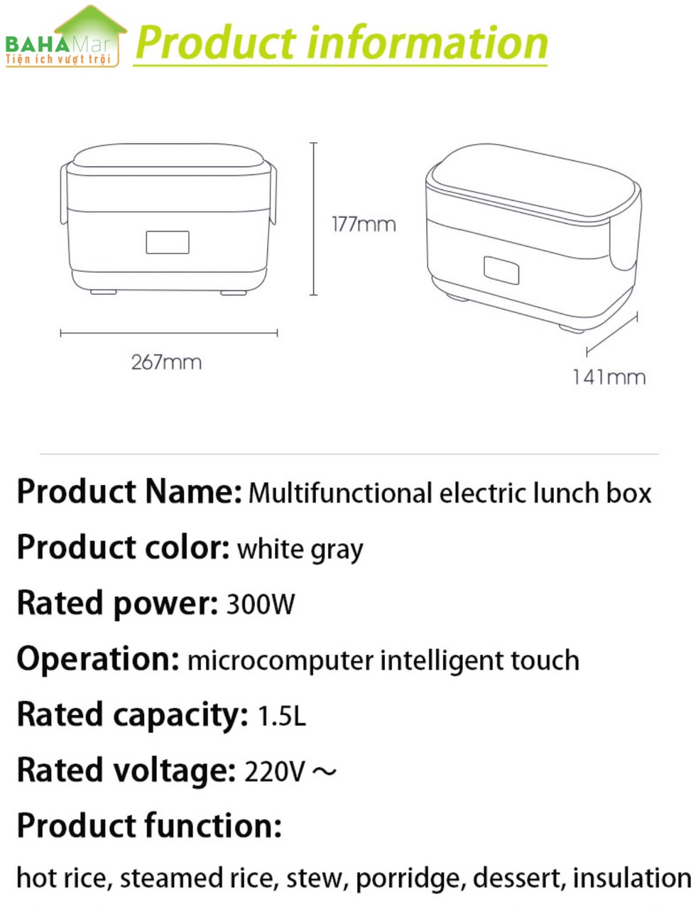 NỒI CƠM ĐIỆN MINI ĐA NĂNG TỰ ĐỘNG CHỈNH THỜI GIAN - HỘP HÂM NÓNG THỨC ĂN "BAHAMAR" Có 6 chức năng