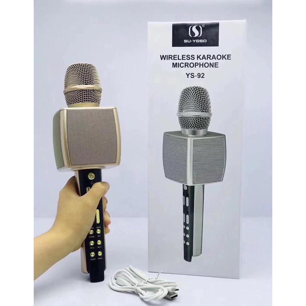 Micro karaoke bluetooth không dây, Mic karaoke YS92 có loa bass chuẩn, Bảo hành 6 tháng