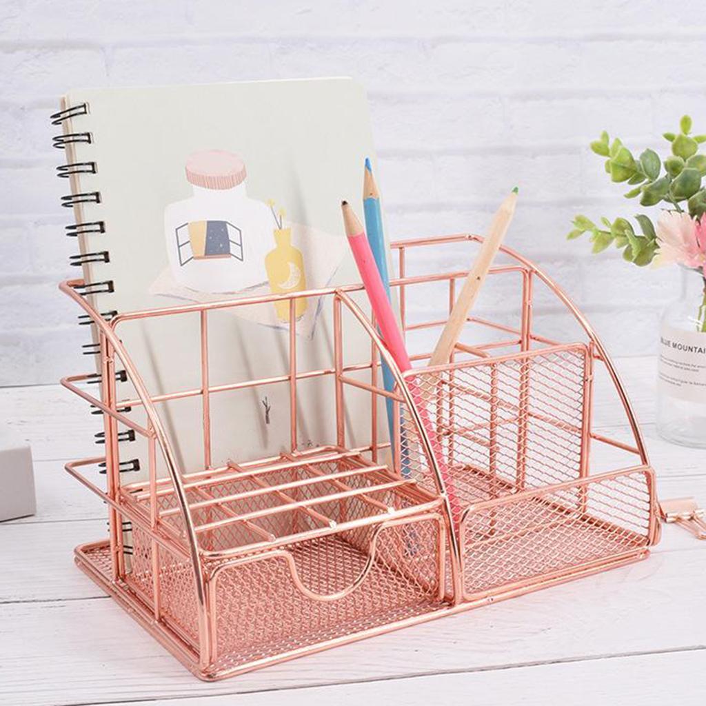 Mesh Desk Organizer Supplies with Drawer Home Pen Holder Storage