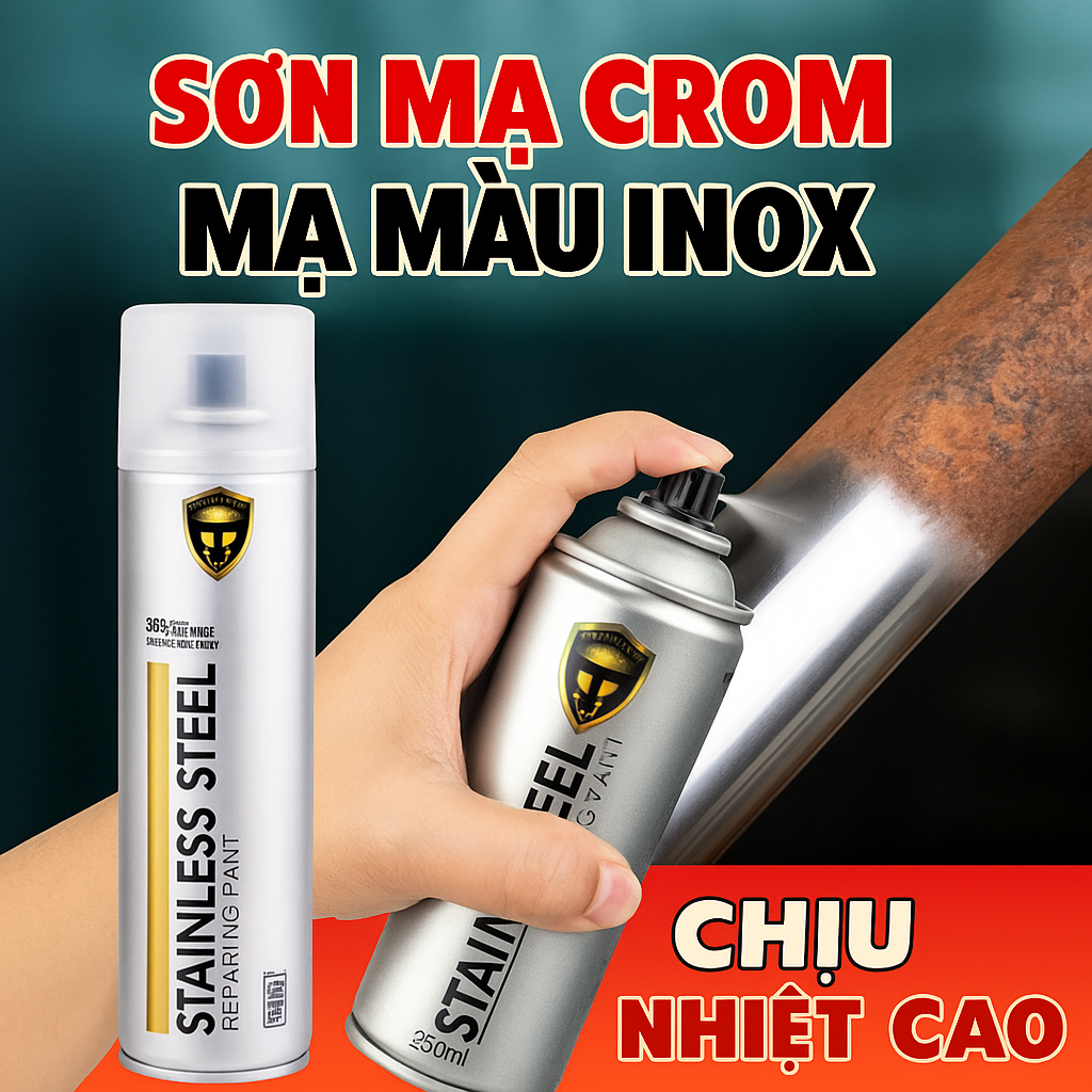 Sơn Xịt Mạ Crom Inox Sáng Bóng – Chịu Nhiệt Cao, Xịt Bô Xe, Ống Xả &amp; Kim Loại
