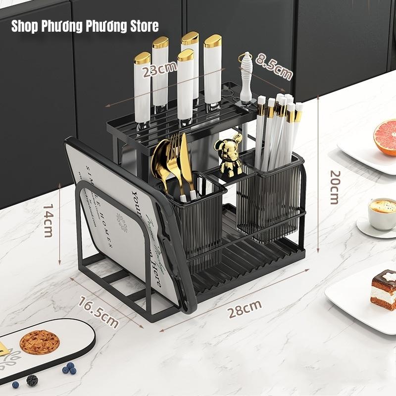 Kệ Để Dao Thớt Đa NăngChính HãngCao Cấp, Giá Treo Không Cần Đục Lỗ Hoặc Để Bàn Để Đồ Dùng Nhà Bếp Thép Carbon Siêu Bền