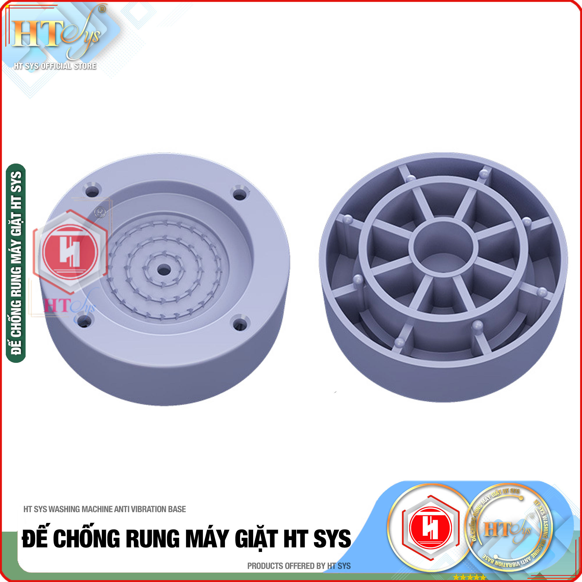 Đế Chống Rung Máy Giặt HT SYS - Chất Liệu TPU và PP Cao Cấp - Đế Chống Rung, Chống Ồn, Chống Trơn Trượt - Hàng Chính Hãng