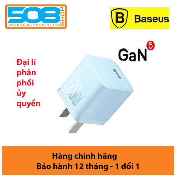 Bộ Sạc Nhanh Gan5 20W, Siêu Nhỏ Gọn Baseus Gan5 Fast Charger 1C 20W Pd Qc Multi Quick Charge Support, Smart Protect - Hàng Chính Hãng - Củ Sạc Không Cáp - Xanh