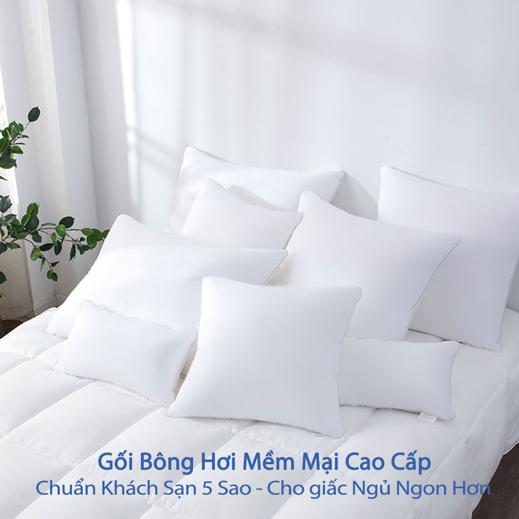 Gối Bông Hơi Cao Cấp Gối Hơi Nằm Ngủ Mềm Mại Kê Chống Mỏi Cổ Ruột Gối Bông Gòn Tư Nhiên Cao Cấp Cho Người Lớn 50x70 và 40x60