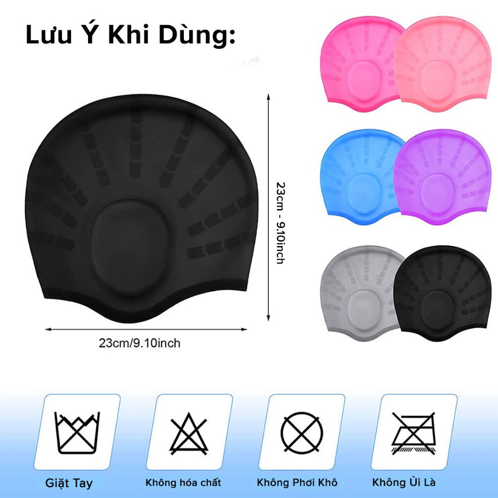 Mũ bơi người lớn chất liệu silicone cao cấp dododios dùng được cho nam, nữ ngăn nước, trùm được búi tóc dài - Mũ bơi trùm tai - Mũ bơi trùm búi tóc - Chính hãng dododios