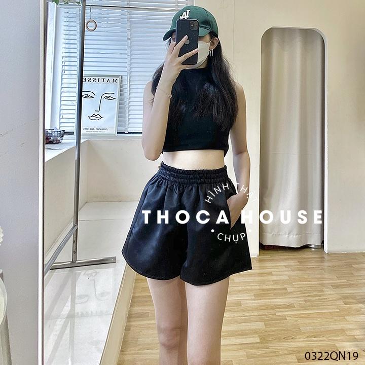 Quần short nữ tafta ống rộng chuẩn form không nhăn THOCA HOUSE đen, nude thời thượng