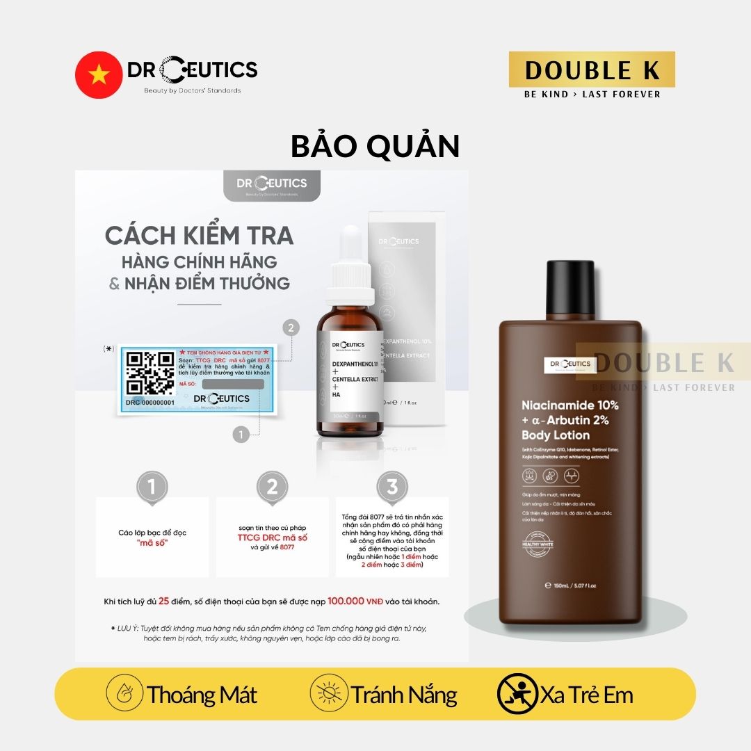 Sữa Dưỡng Thể Trắng Da DrCeutics Niacinamide 10% + α–Arbutin 2% - Double K