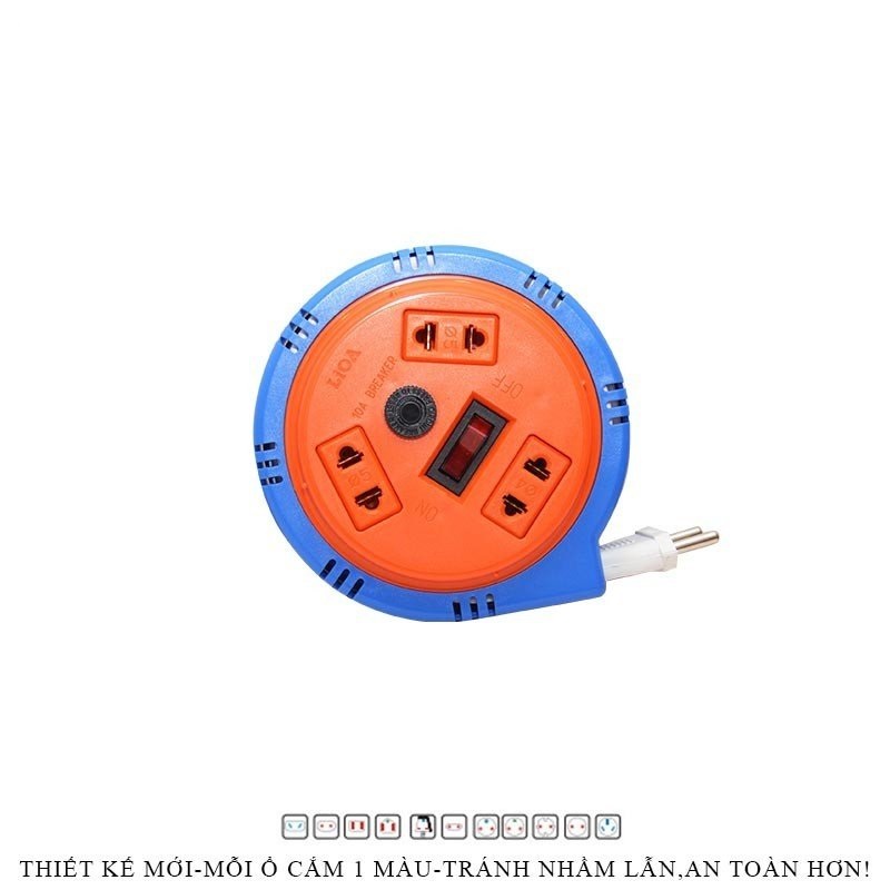 Ổ Cắm Điện - Ổ Cắm Kéo Dài Quay Tay Kiểu Đĩa Bay Mini OQMN3-3 Dây 3m Bảo Vệ Quá Tải Chịu Nhiệt Cao