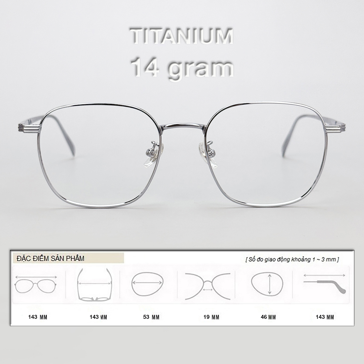Gọng Kính Cận, Kính Giả Cận Nam Nữ TITANIUM Cao Cấp Siêu Nhẹ, Mắt Vuông To Dày Bản, Full Đen Bạc - BLUE LIGHT