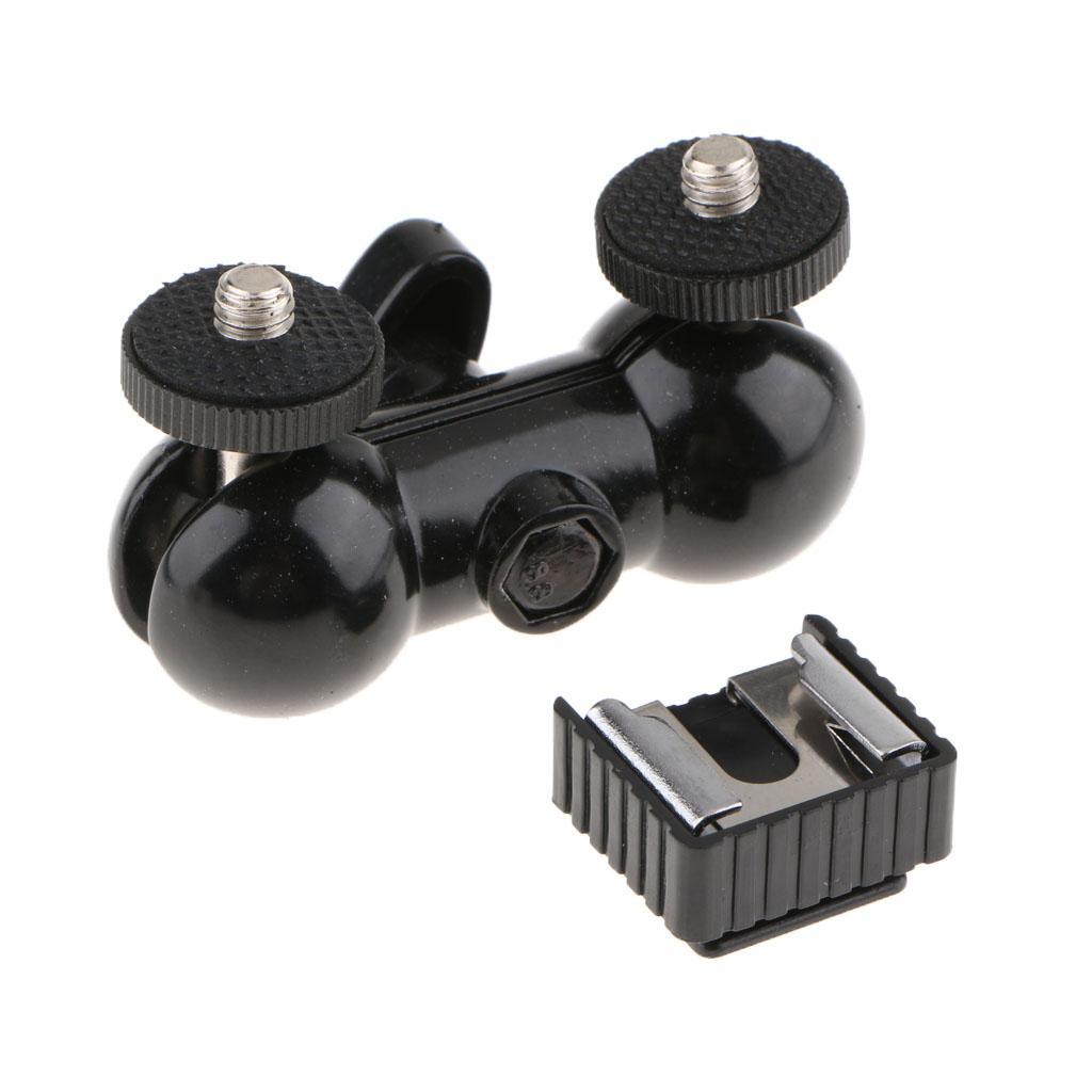 360 Degree Double Ballhead & 1/4" Screw for LED Lights Flash Lights Monitor