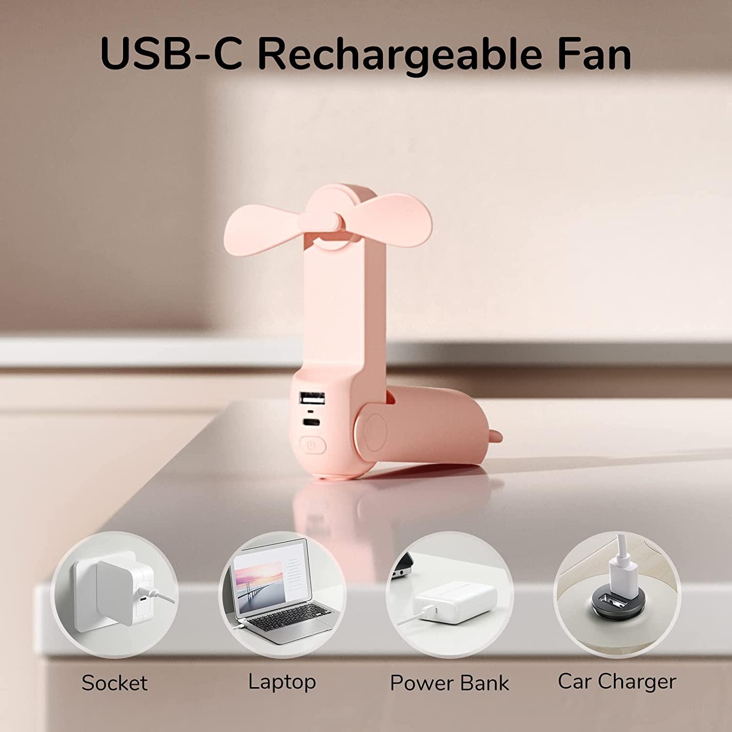 Quạt cầm tay 3 TRONG 1, Quạt bỏ túi nhỏ có thể sạc lại USB, Pin