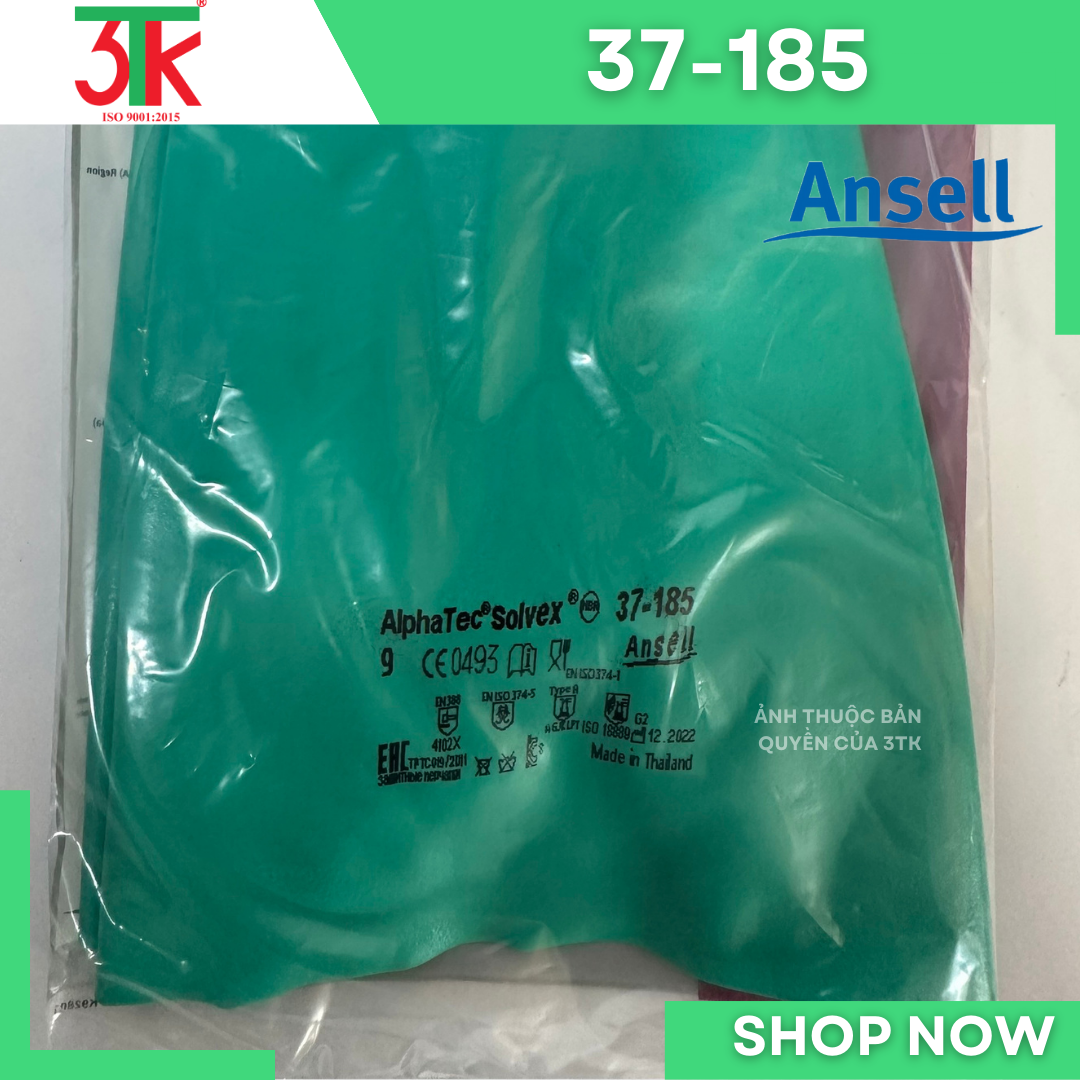 Găng tay cao su Nitrile Ansell 37-185 chống hóa chất , chống dầu , chống nước,  lót cotton thấm hút mồ hôi tốt