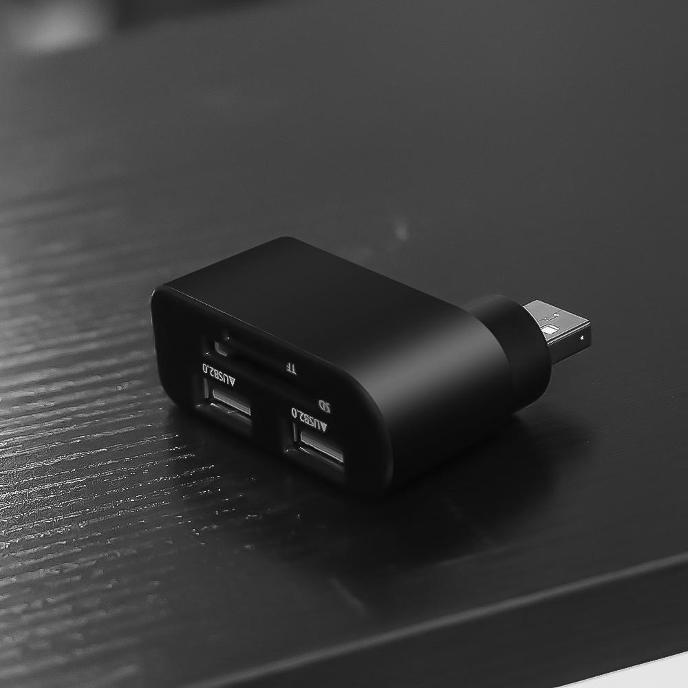 Hub chia 2 cổng USB 2.0 có đầu đọc thẻ TF SD chuyên dụng