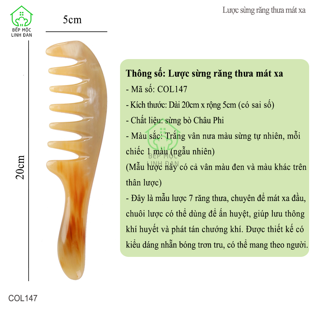 Lược Sừng Răng Thưa Mát Xa Giúp Lưu Thông Khí Huyết