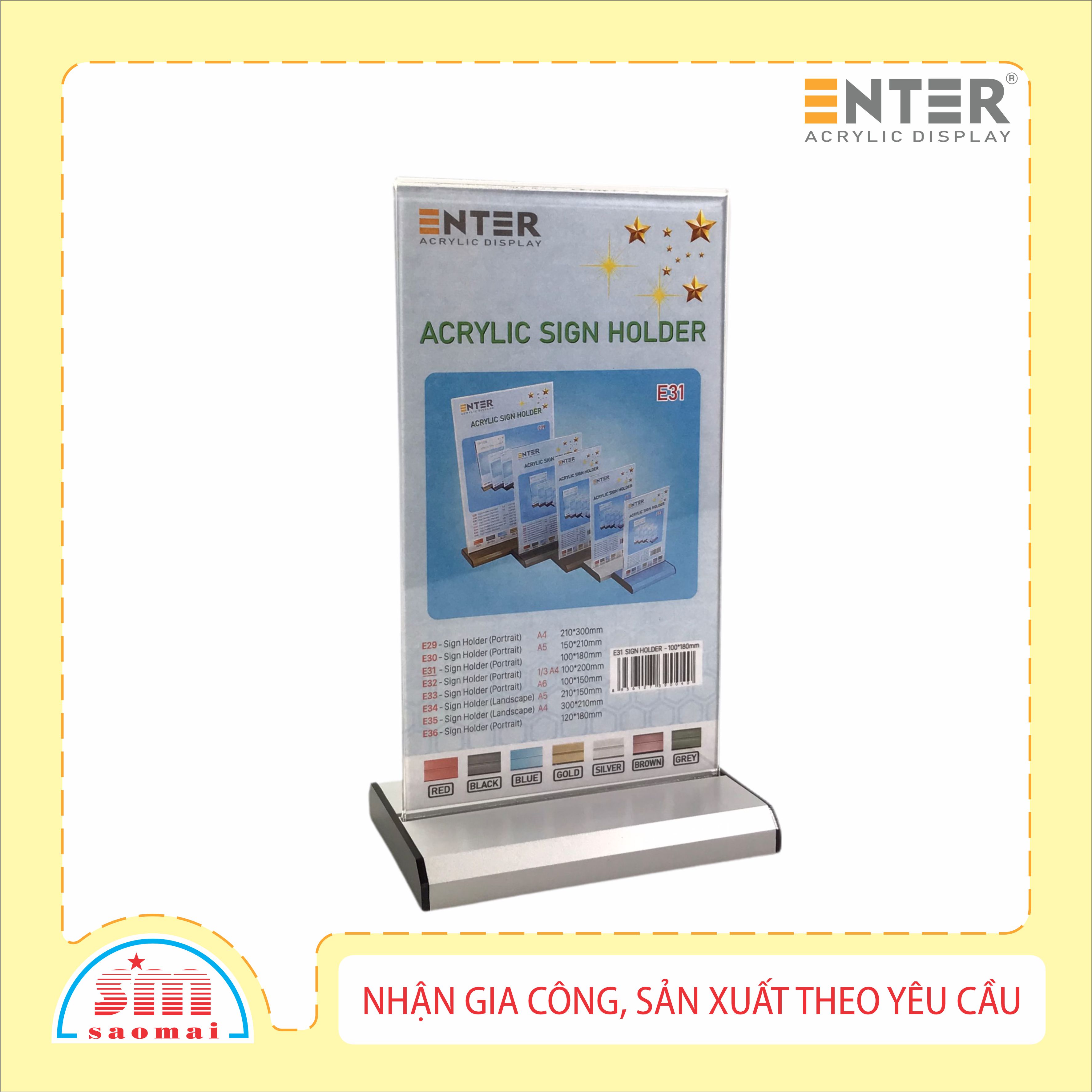 Kệ 2 mặt mica Enter E31 LR 10x18cm đế nhôm