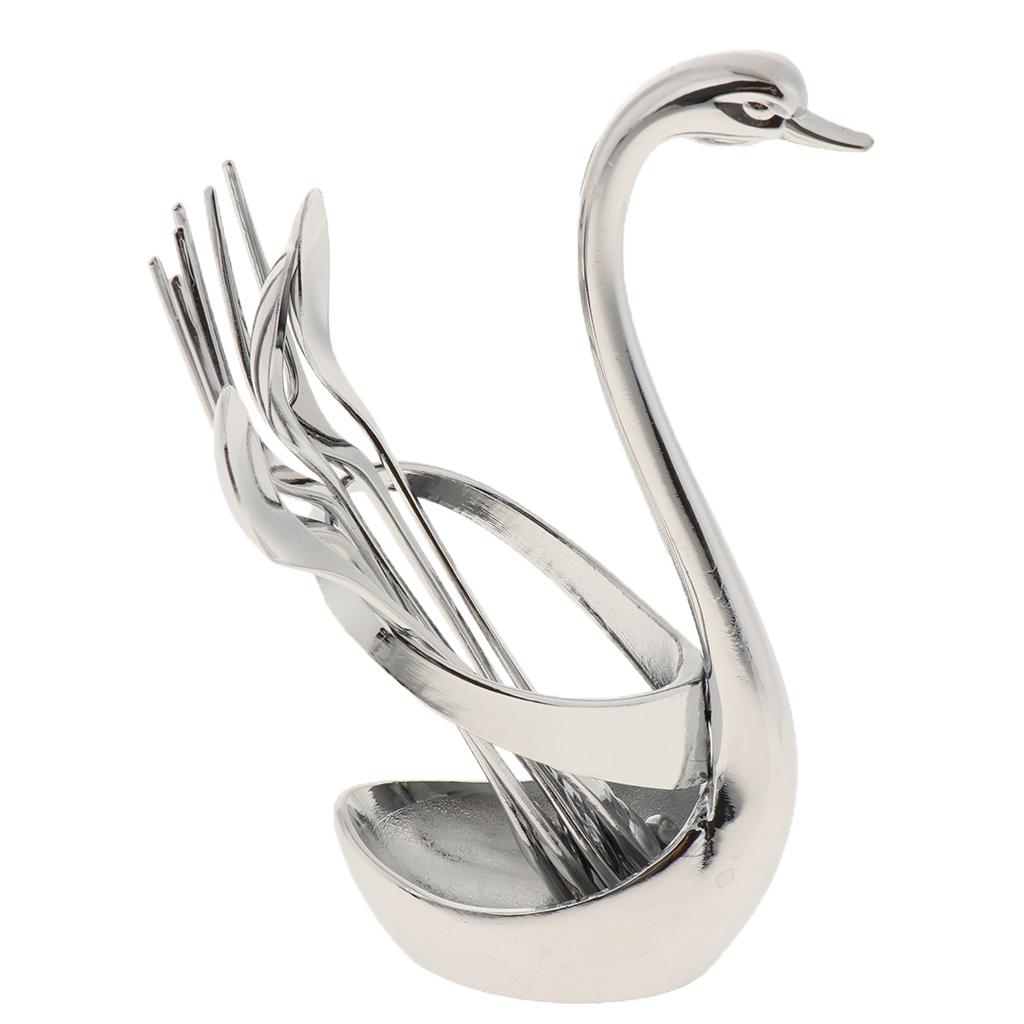 Swan Forks Spoons Dinnerware Set Base holder 6 spoon