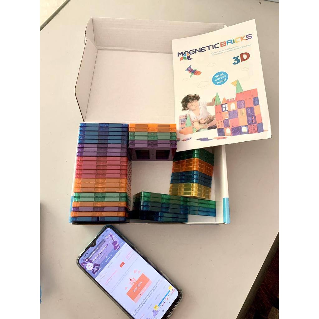 Bộ đồ chơi xếp hình nam châm miếng ghép từ tính trong suốt Magnetic Tiles 48pcs chi tiết tòa nhà, lâu đài