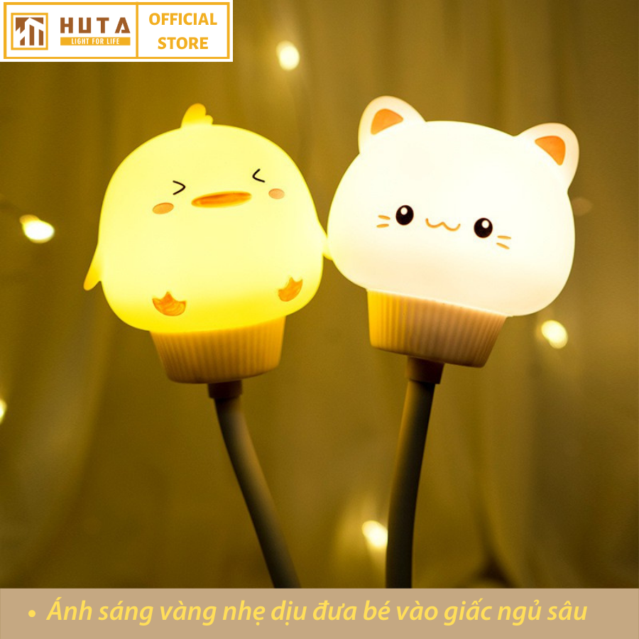 Đèn Ngủ Mèo Mini HUTA Cute Dễ Thương, Đầu Cắm USB, Uốn Dẻo Tiện Lợi, Hình Thú Dễ Thương Ánh Sáng Vàng, An Toàn Cho Bé