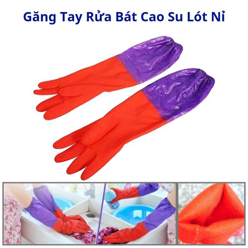 Găng Tay Rửa Bát, Giặt Quần Áo Cao Su Lót Nỉ