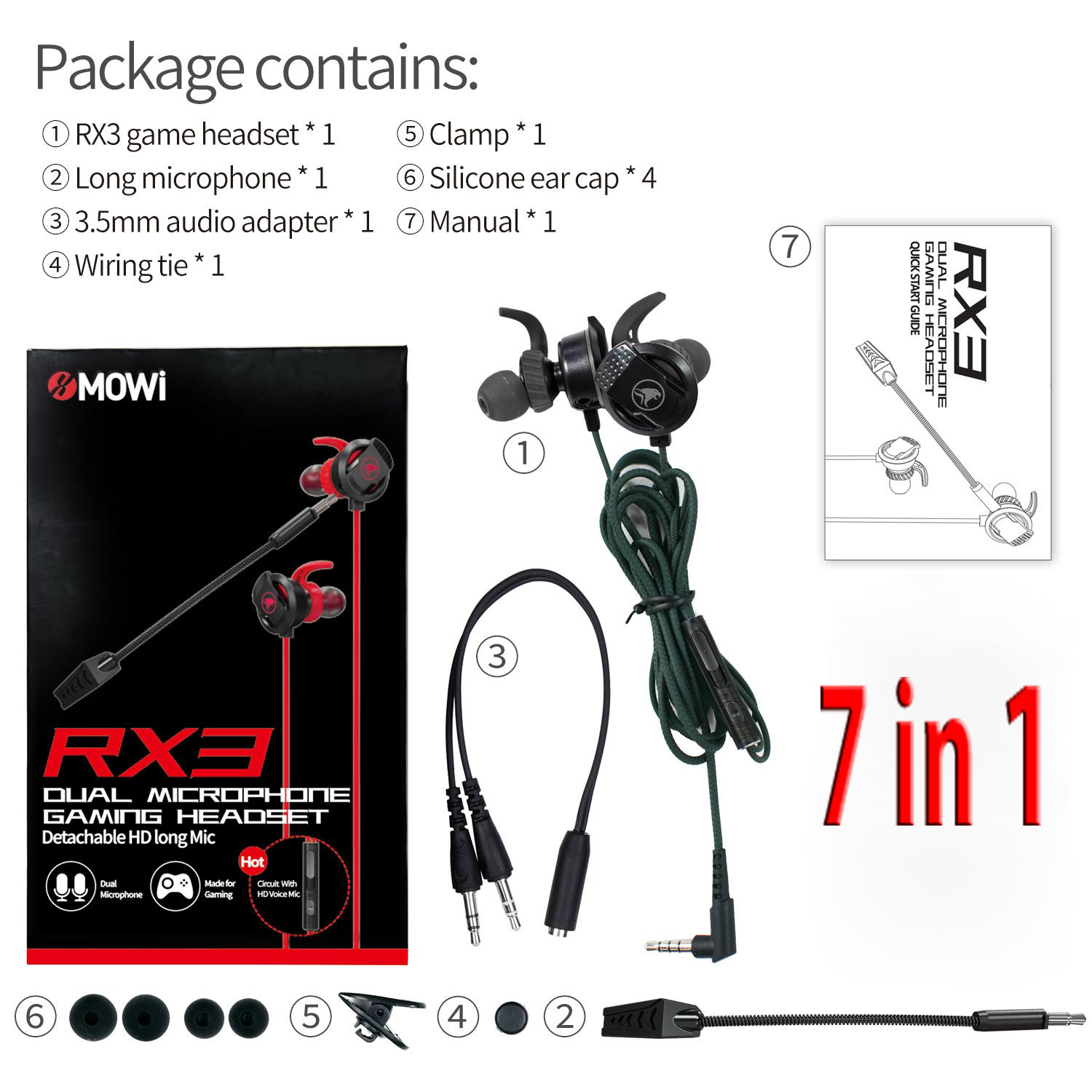 Tai Nghe Gaming Có Mic Rời xMOWI RX3 Dùng Được Cho Cả Máy Tính Và Điện Thoại - Màu Đen - Hàng Chính Hãng