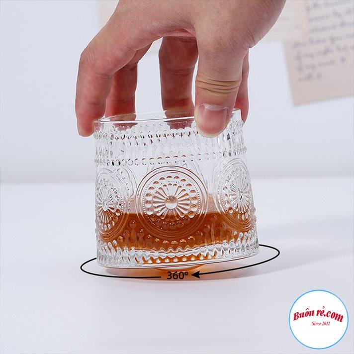 Set 6 cốc đế lồi sang trọng cao cấp kèm hộp - Ly thủy tinh đế lồi xoay dễ dàng, họa tiết hiện đại, decor gia đình 01539