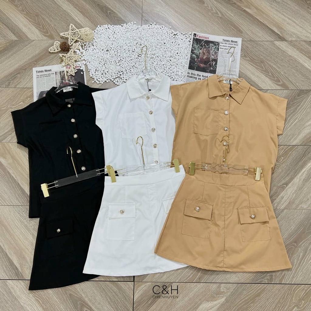 Set áo bẻ cổ và chân váy sành điệu