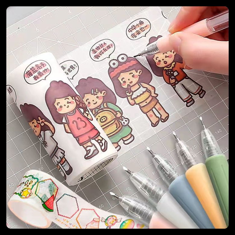 Bút bấm rọc giấy cắt hình dán sticker unboxing thủ công đa năng tiện lợi hình cute giá rẻ cho học sinh
