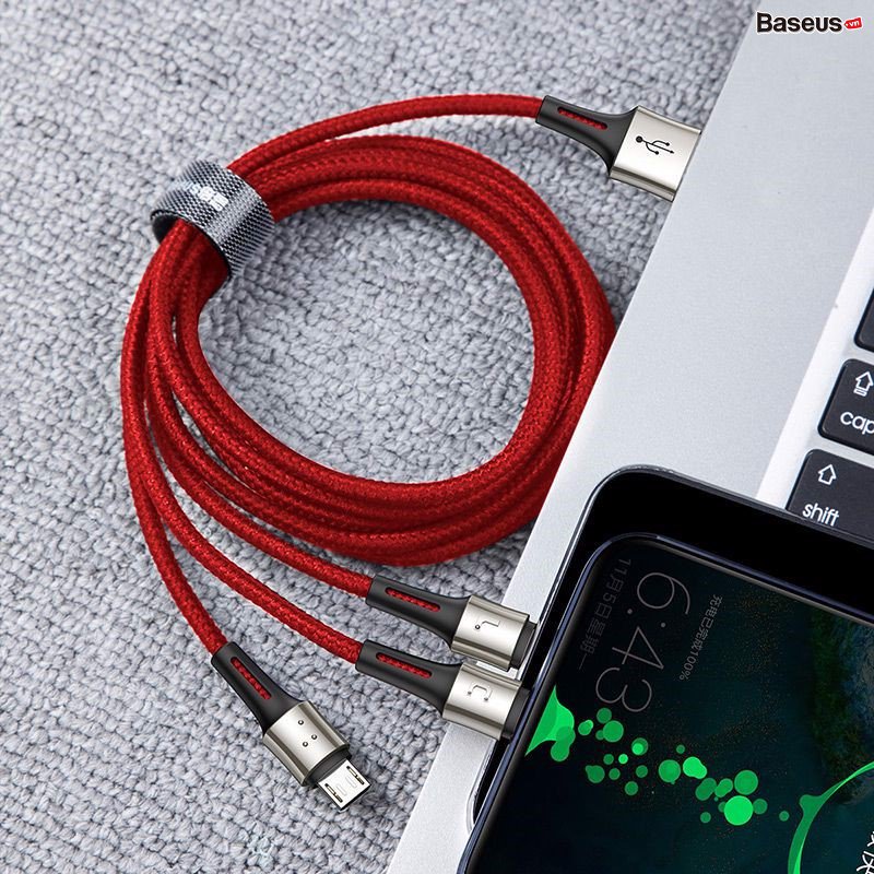 Cáp sạc và truyền dữ liệu siêu bền Baseus Caring Touch Selection 3 in 1 Cable ( USB Type A to USB Type C/ Micro USB/ Lightning 3.5A Fast Charging &amp; Sync Data Cable) - Hàng chính hãng