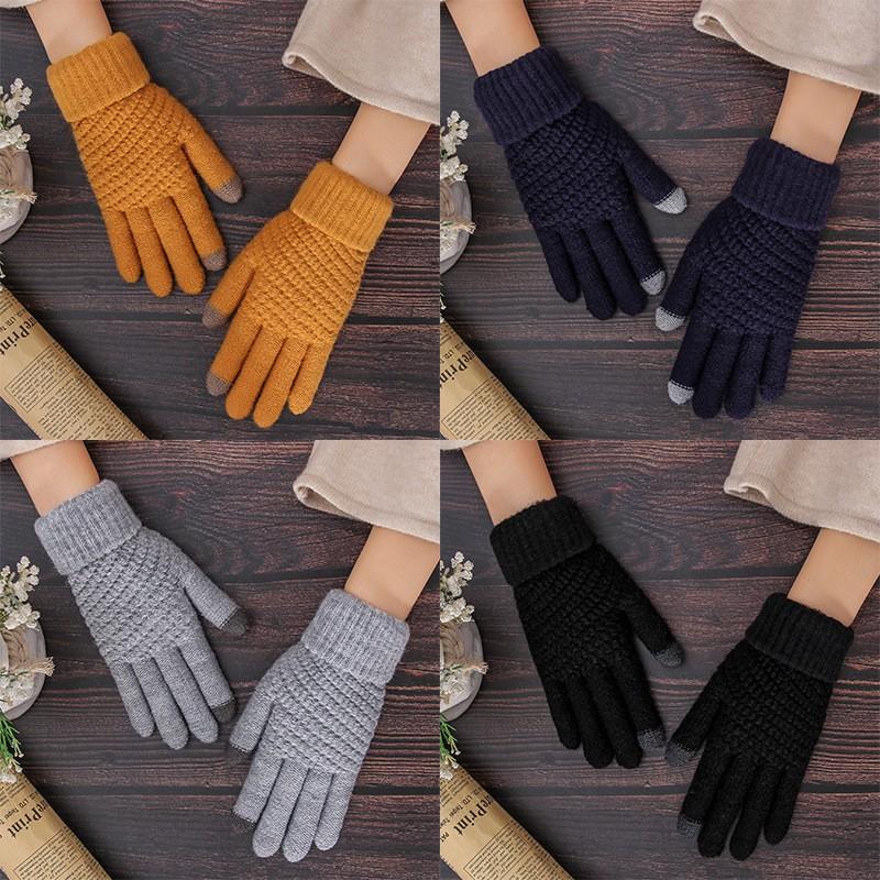Găng Tay Len Dày Màu Trơn Giữ Ấm Thiết Kế Ngón Tay Chạm Màn Hình Cảm Ứng - Touchscreen Gloves - Mã GT000