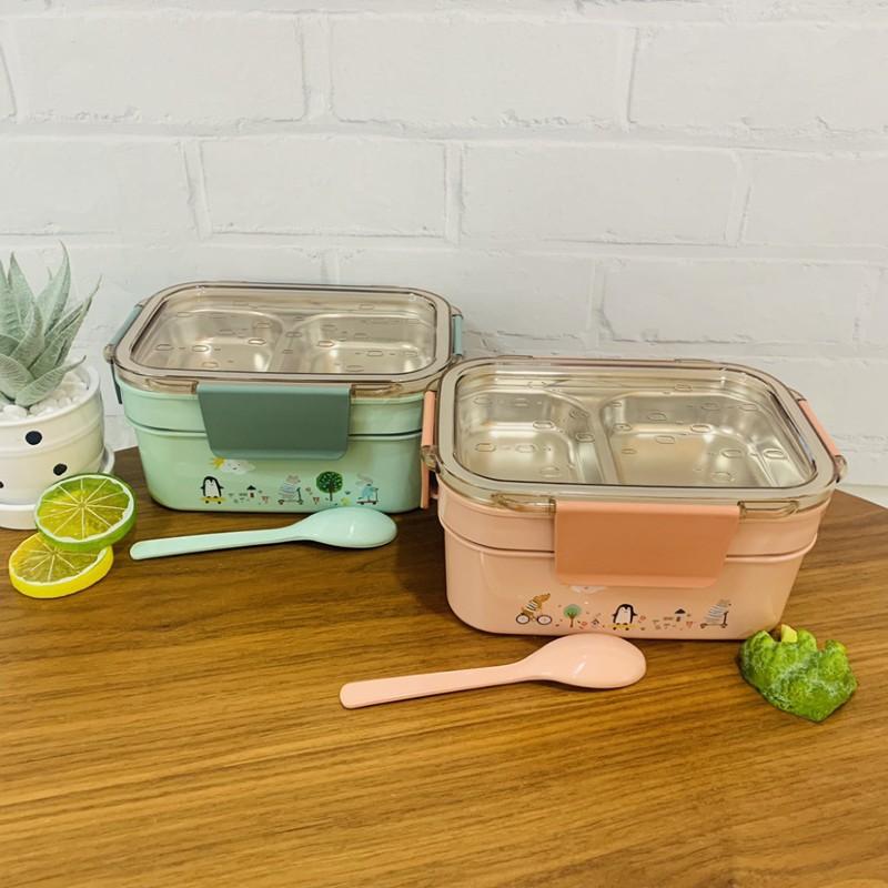 Hộp đựng cơm văn phòng 2 tầng inox 304 cao cấp No 2410,hộp đựng cơm inox giữ nhiệt dùng được cho lò vi sóng