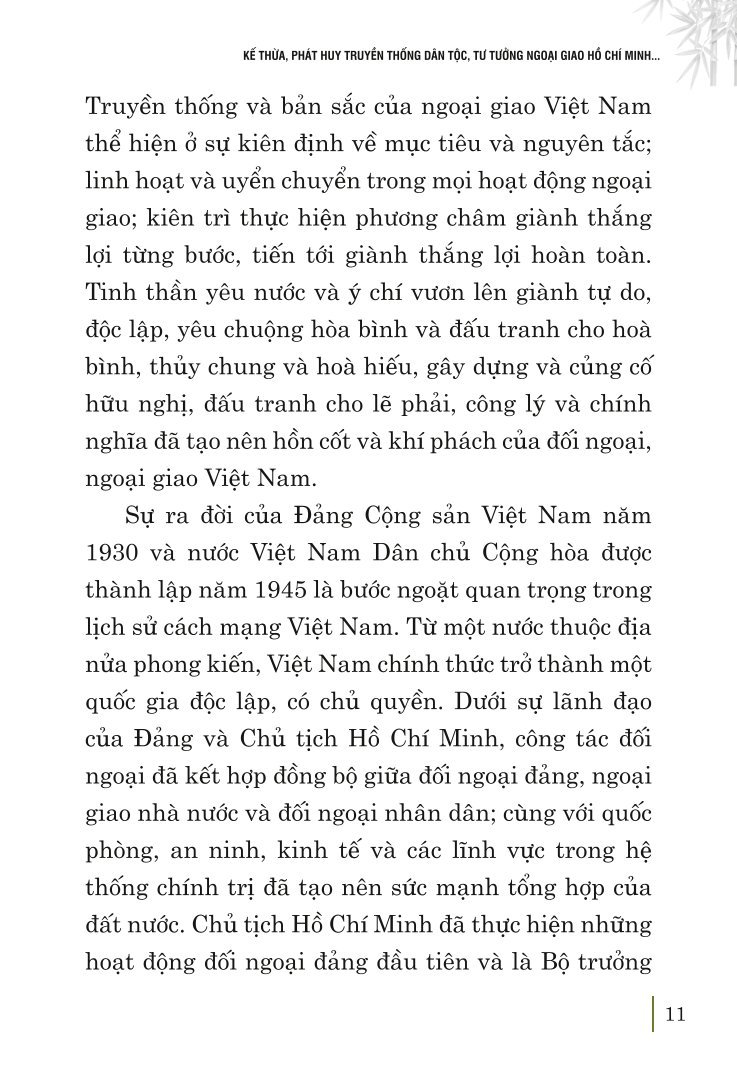 Kế thừa, phát huy truyền thống dân tộc, tư tưởng ngoại giao Hồ Chí Minh, quyết tâm xây dựng và phát triển nền đối ngoại, ngoại giao toàn diện, hiện đại, mang đậm bản sắc "cây tre Việt Nam'' (bản in 2024)