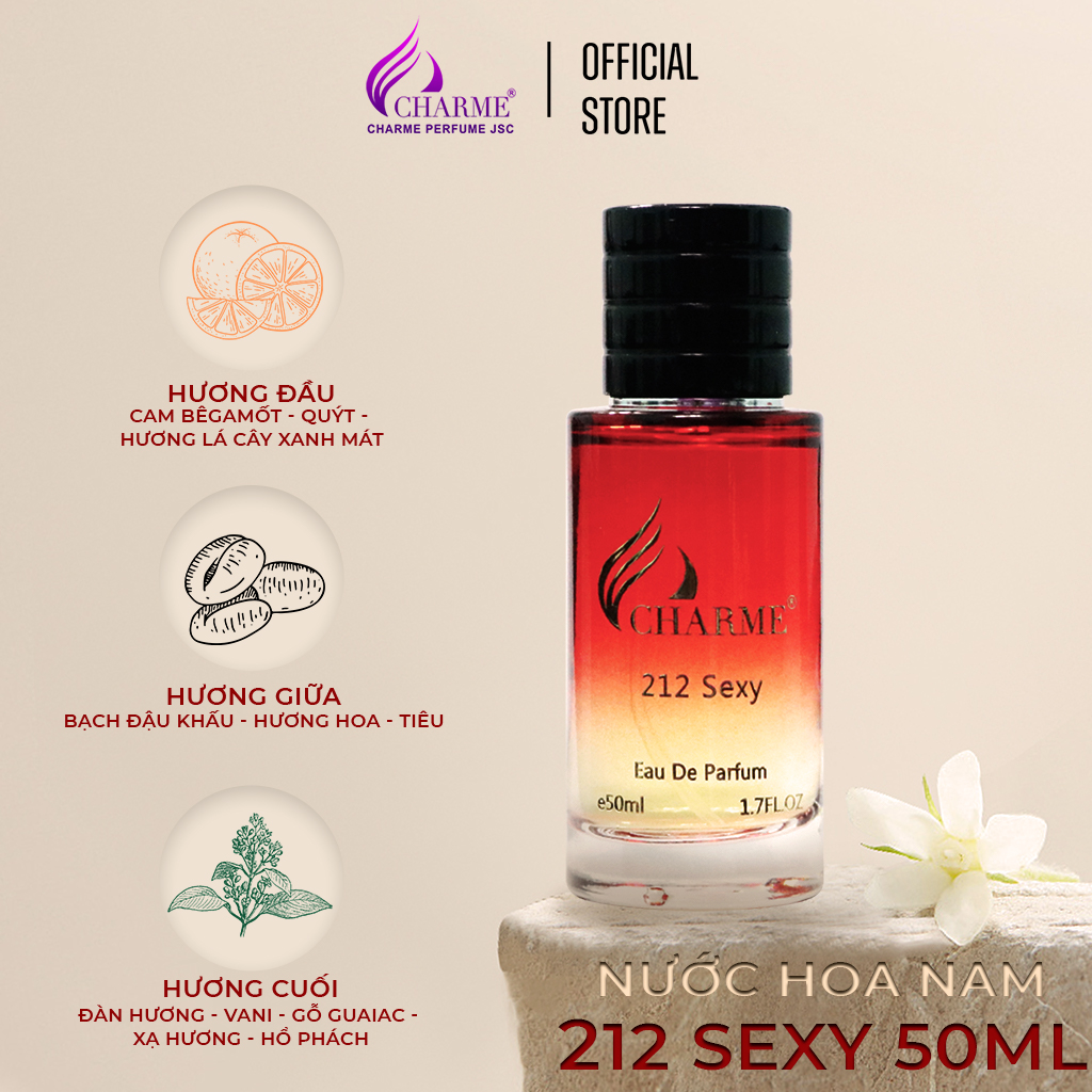 Nước Hoa Nam Charme 212 Sexy 50ml Lịch Lãm, Cuốn Hút_Thơm Lâu Chính Hãng