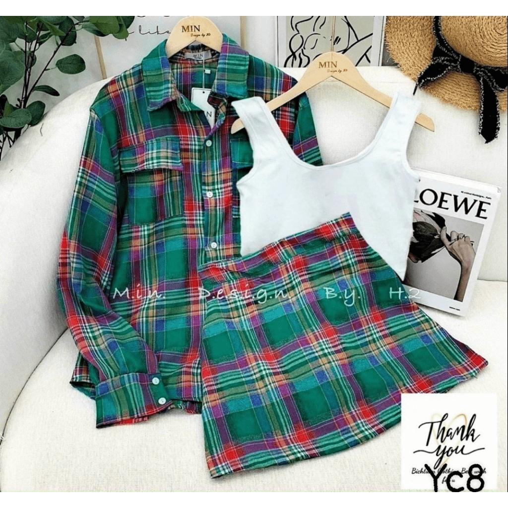 SÉT 3 MÓN ÁO VÁY CARO TRẺ TRUNG NĂNG ĐỘNG TÔN DÁNG CỰC XINH