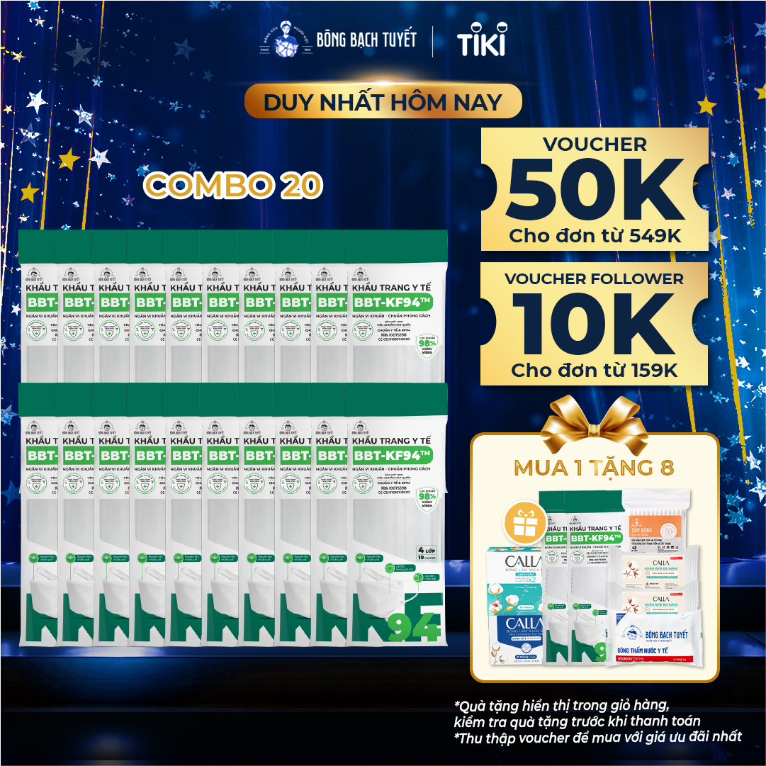 Combo 20 Gói khẩu trang Bông Bạch Tuyết KF94 Trắng