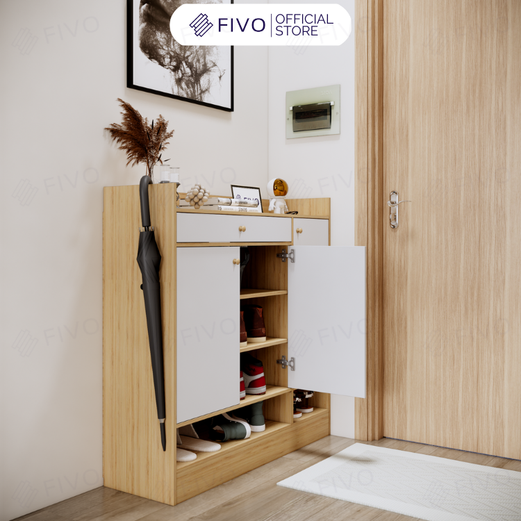 Tủ Kệ Giày FIVO FS52 Có Hộc, Chất Liệu Gỗ MDF Cao Cấp, Nhiều Ngăn Chứa Giày Dép, Chân Tủ Chắc Chắn - Ngang 100cm